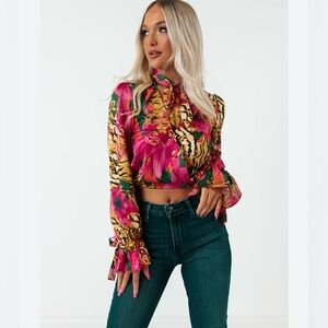 Vici Pink and Gold Patterned Blouse